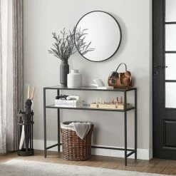 SONGMICS VASAGLE Table Console, Table D’Entrée, Bout De Canapé, Dessus De Table En Verre Trempé, Cadre Métallique, 2 Niveaux, Pieds Réglables, Pour Salon, Entrée, Couloir, Noir LGT025B01 - Noir -SONGMICS Soldes 53602117 2