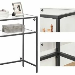 SONGMICS VASAGLE Table Console, Table D’Entrée, Bout De Canapé, Dessus De Table En Verre Trempé, Cadre Métallique, 2 Niveaux, Pieds Réglables, Pour Salon, Entrée, Couloir, Noir LGT025B01 - Noir -SONGMICS Soldes 53602117 4