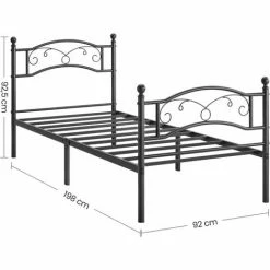 SONGMICS VASAGLE Lit 1 Personne En Métal, Cadre De Lit 1 Place, Pour Matelas De 90 Cm X 190 Cm, Lit D'Invité, Pour Adulte, Adolescent, Montage Facile, Noir RMB071B01 - Noir -SONGMICS Soldes 54026804 5