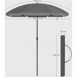 SONGMICS Parasol De Jardin Ø 2 M, Ombrelle, Protection UPF 50+, Inclinable, Portable, Résistant Au Vent, Baleines En Fibre De Verre, Avec Sac, Gris GPU065G01 - Gris -SONGMICS Soldes 54226583 5