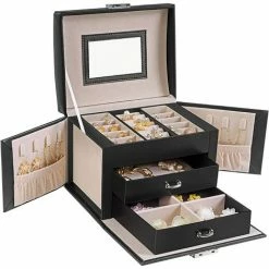 Boîte à Bijoux, Mallette à Bijoux, Coffret à Bijoux De Voyage, Organisateur De Bijoux Portable, Avec 2 Tiroirs, Miroir, Serrure Et Clés, Cadeau Noel, 17,5 X 13,5 X 12 Cm, Par SONGMICS Noir JBC154B01 - Noir 9 Boîte à Bijoux, Mallette à Bijoux, Coffret à Bijoux De Voyage, Organisateur De Bijoux Portable, Avec 2 Tiroirs, Miroir, Serrure Et Clés, Cadeau Noel, 17,5 X 13,5 X 12 Cm, Par SONGMICS Noir JBC154B01 - Noir -SONGMICS Soldes 54470521 3