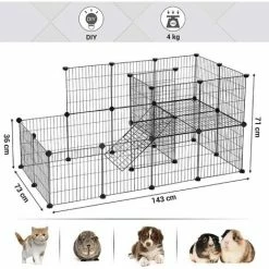 SONGMICS Clôture Pour Animaux Domestiques, 2 Niveaux, Enclos Modulable, Pour Petits Animaux, Lapins, Cochon D’Inde, Panneaux Grillagés, Usage Intérieur, 143 X 73 X 71 Cm, Noir LPI06H - Noir -SONGMICS Soldes 54470522 5