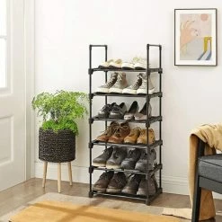 SONGMICS Étagère à Chaussures à 6 Niveaux, Meuble De Rangement Polyvalent, Cadre En Fer, Personnalisable, Peu Encombrant, Pour Entrée, Salon, Chambre, 45 X 30 X 106 Cm, Noir LSA23BK - Noir -SONGMICS Soldes 54470523 3