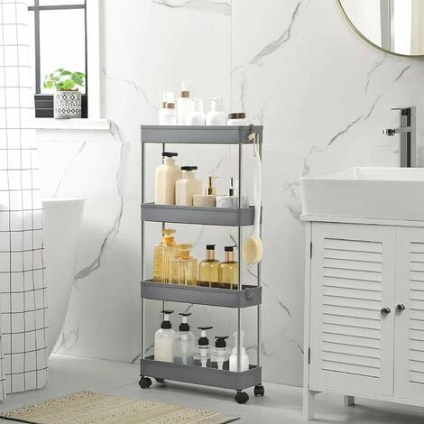 SONGMICS Desserte à Roulettes, Chariot De Rangement, Étagère Roulante, 4 Niveaux, Gain De Place, Pour Salle De Bain, Cuisine, Bureau, 40 X 13,5 X 86 Cm, Gris KSC008G01 - Gris 5 SONGMICS Desserte à Roulettes, Chariot De Rangement, Étagère Roulante, 4 Niveaux, Gain De Place, Pour Salle De Bain, Cuisine, Bureau, 40 X 13,5 X 86 Cm, Gris KSC008G01 - Gris – Image 3