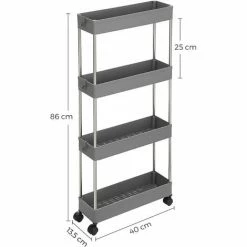 SONGMICS Desserte à Roulettes, Chariot De Rangement, Étagère Roulante, 4 Niveaux, Gain De Place, Pour Salle De Bain, Cuisine, Bureau, 40 X 13,5 X 86 Cm, Gris KSC008G01 - Gris 11 SONGMICS Desserte à Roulettes, Chariot De Rangement, Étagère Roulante, 4 Niveaux, Gain De Place, Pour Salle De Bain, Cuisine, Bureau, 40 X 13,5 X 86 Cm, Gris KSC008G01 - Gris -SONGMICS Soldes 54470526 5