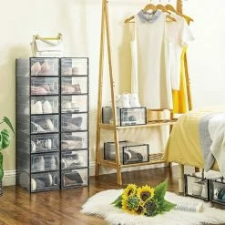 SONGMICS Boîtes à Chaussures, Lot De 18, Rangement Chaussures, Pliable, Pour Pointure Jusqu’à 44, Transparent Et Noir LSP18SBKV1 - Transparent Et Noir -SONGMICS Soldes 54470532 3