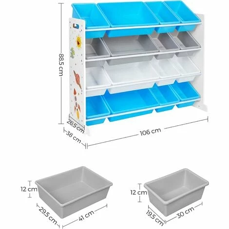 SONGMICS Meuble De Rangement Enfant, Organisateur Jouets 4 Niveaux, Étagère Avec 16 Bacs En Plastique Amovibles, Pour Chambre D'enfant, Salle De Jeux, Salon, Blanc, Bleu Et Gris GKR070W03 - Blanc, Bleu Et Gris 7 SONGMICS Meuble De Rangement Enfant, Organisateur Jouets 4 Niveaux, Étagère Avec 16 Bacs En Plastique Amovibles, Pour Chambre D'enfant, Salle De Jeux, Salon, Blanc, Bleu Et Gris GKR070W03 - Blanc, Bleu Et Gris – Image 5