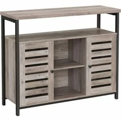 VASAGLE Meuble De Rangement, Buffet, Meuble De Cuisine, Avec Placard Et étagères, Portes à Persiennes, Pour Salle à Manger, Salon, Couloir, Chambre, Style Industriel, Grège Et Noir Par SONGMICS LSC079B02 - Grège Et Noir