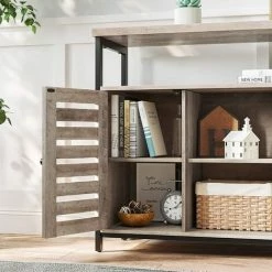 VASAGLE Meuble De Rangement, Buffet, Meuble De Cuisine, Avec Placard Et étagères, Portes à Persiennes, Pour Salle à Manger, Salon, Couloir, Chambre, Style Industriel, Grège Et Noir Par SONGMICS LSC079B02 - Grège Et Noir -SONGMICS Soldes 54470537 4