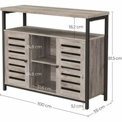 VASAGLE Meuble De Rangement, Buffet, Meuble De Cuisine, Avec Placard Et étagères, Portes à Persiennes, Pour Salle à Manger, Salon, Couloir, Chambre, Style Industriel, Grège Et Noir Par SONGMICS LSC079B02 - Grège Et Noir -SONGMICS Soldes 54470537 5