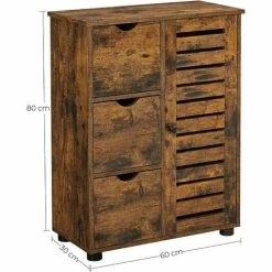 VASAGLE Meuble De Salle De Bain, Buffet, Armoire, Placard De Rangement Avec 3 Tiroirs, 2 étagères Intérieures Réglables En Hauteur, Pour Salon, Cuisine, Couloir, Marron Rustique Par SONGMICS BBK143X01 - Marron Rustique -SONGMICS Soldes 54701801 5