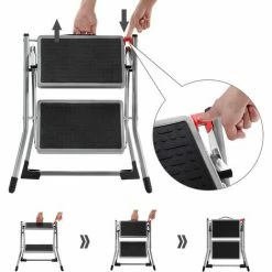 SONGMICS Escabeau à 2 Marches, Marche-pieds Pliable, Largeur De Marche 20 Cm, Caoutchouc Antidérapant, Avec Poignée, Charge 150 Kg, En Acier, Gris Et Noir GSL002GY01 - Gris Et Noir -SONGMICS Soldes 54701802 4
