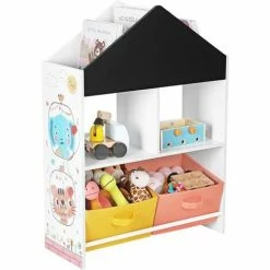SONGMICS Meuble Enfant, Organisateur Jouets Et Livres, Étagère De Rangement Avec Tableau Noir, Avec Boîtes, étagères, Pour Chambre D'enfant, Salle De Jeux, Blanc, Noir, Orange Et Jaune GKR320W01 - Multicolore