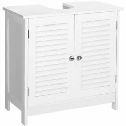 VASAGLE Meuble Sous Lavabo, Meuble De Salle De Bain, Placard De Rangement, 60 X 30 X 60 Cm, Avec 2 Portes Persiennes, Planche Réglable, Poignées, Style Nordique Scandinave, Blanc Mat Par SONGMICS BBC05WT - Blanc Mat