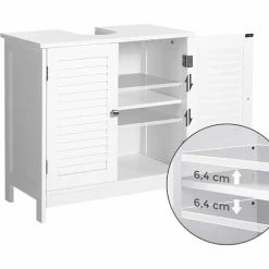 VASAGLE Meuble Sous Lavabo, Meuble De Salle De Bain, Placard De Rangement, 60 X 30 X 60 Cm, Avec 2 Portes Persiennes, Planche Réglable, Poignées, Style Nordique Scandinave, Blanc Mat Par SONGMICS BBC05WT - Blanc Mat -SONGMICS Soldes 54701808 4