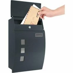 SONGMICS Boîte Aux Lettres Murale, Avec Fenêtres De Visualisation, Emplacement Pour Nom, 2 Clés, Facile à Installer, Gris Anthracite GMB030G02 - Gris Anthracite