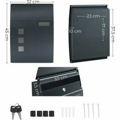 SONGMICS Boîte Aux Lettres Murale, Avec Fenêtres De Visualisation, Emplacement Pour Nom, 2 Clés, Facile à Installer, Gris Anthracite GMB030G02 - Gris Anthracite -SONGMICS Soldes 54701827 5