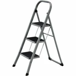 SONGMICS Échelle Domestique à 3 Marche, Pliable, Largeur De Marche 20 Cm, Antidérapant, Avec Barre D’Appui, Charge 150 Kg, En Acier, Testé Par SGS, Gris Et Noir GSL003GY01 - Gris Et Noir