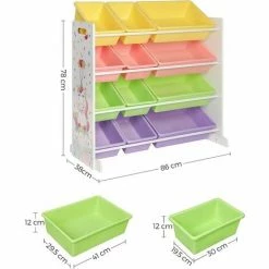 SONGMICS Meuble De Rangement Jouets Enfant, Organisateur De Jouets, Avec 12 Boîtes Amovibles Plastique, Pour Chambre D’Enfant, Garderie, 86 X 38 X 78 Cm, Blanc, Rose, Orange, Violet, Vert GKR004P01 - Multicolore -SONGMICS Soldes 54701829 5