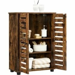 VASAGLE Meuble De Rangement, Armoire Salle De Bain, Placard, Buffet, Avec 2 Portes Persiennes, 2 Planche Réglable En Hauteur, Pour Salle De Bain, Salon, Chambre, Couloir, Marron Rustique Par SONGMICS BBK142X01 - Marron Rustique -SONGMICS Soldes 54701842 3