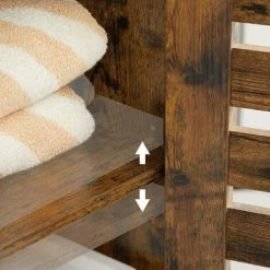 VASAGLE Meuble De Rangement, Armoire Salle De Bain, Placard, Buffet, Avec 2 Portes Persiennes, 2 Planche Réglable En Hauteur, Pour Salle De Bain, Salon, Chambre, Couloir, Marron Rustique Par SONGMICS BBK142X01 - Marron Rustique -SONGMICS Soldes 54701842 4