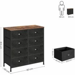 SONGMICS Commode En Tissu, Console Large 8 Tiroirs, Meuble De Rangement Vêtements, Style Industriel, Cadre En Métal, Surface Boisée, Pour Chambre, Couloir, Marron Rustique Et Noir LVT24H - Marron Rustique Et Noir -SONGMICS Soldes 54820125 5