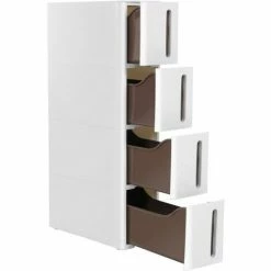 SONGMICS Tour De Rangement Sur Roulettes, Colonne De Cuisine étroite, Étagère Plastique à 4 Niveaux, Gain De Place, 45 X 17 X 84 Cm,, Blanc Et Marron KFR08WT - Blanc Et Marron