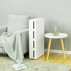 SONGMICS Tour De Rangement Sur Roulettes, Colonne De Cuisine étroite, Étagère Plastique à 4 Niveaux, Gain De Place, 45 X 17 X 84 Cm,, Blanc Et Marron KFR08WT - Blanc Et Marron -SONGMICS Soldes 55067212 4