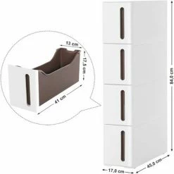 SONGMICS Tour De Rangement Sur Roulettes, Colonne De Cuisine étroite, Étagère Plastique à 4 Niveaux, Gain De Place, 45 X 17 X 84 Cm,, Blanc Et Marron KFR08WT - Blanc Et Marron -SONGMICS Soldes 55067212 5