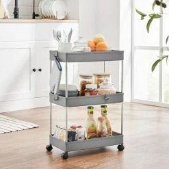 SONGMICS Desserte à Roulettes, Chariot De Rangement, Étagère Roulante, 3 Niveaux, Gain De Place, Pour Salle De Bain, Cuisine, Bureau, 40 X 22 X 60 Cm, Gris KSC009G01 - Gris