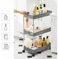 SONGMICS Desserte à Roulettes, Chariot De Rangement, Étagère Roulante, 3 Niveaux, Gain De Place, Pour Salle De Bain, Cuisine, Bureau, 40 X 22 X 60 Cm, Gris KSC009G01 - Gris 9 SONGMICS Desserte à Roulettes, Chariot De Rangement, Étagère Roulante, 3 Niveaux, Gain De Place, Pour Salle De Bain, Cuisine, Bureau, 40 X 22 X 60 Cm, Gris KSC009G01 - Gris -SONGMICS Soldes 55067215 3