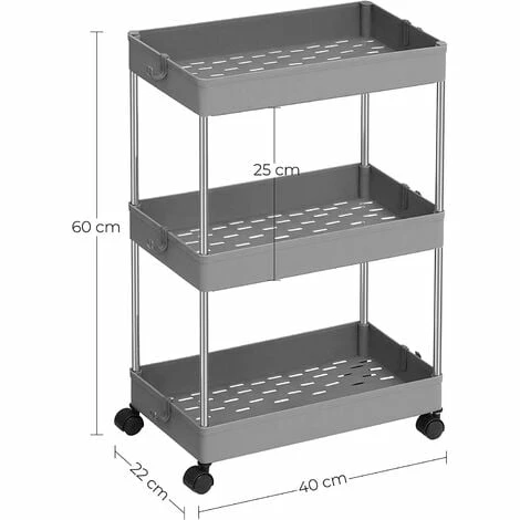 SONGMICS Desserte à Roulettes, Chariot De Rangement, Étagère Roulante, 3 Niveaux, Gain De Place, Pour Salle De Bain, Cuisine, Bureau, 40 X 22 X 60 Cm, Gris KSC009G01 - Gris 7 SONGMICS Desserte à Roulettes, Chariot De Rangement, Étagère Roulante, 3 Niveaux, Gain De Place, Pour Salle De Bain, Cuisine, Bureau, 40 X 22 X 60 Cm, Gris KSC009G01 - Gris – Image 5