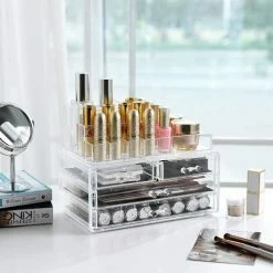 SONGMICS Organiseur De Maquillage, Avec Boîte De Rangement En Matière Acrylique Avec 2 Présentoirs Et 4 Grands Tiroirs, 24 X 13,5 X 18,5 Cm, JKA001TP - Transparent -SONGMICS Soldes 55067216 3