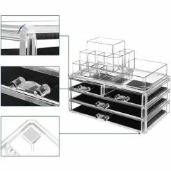 SONGMICS Organiseur De Maquillage, Avec Boîte De Rangement En Matière Acrylique Avec 2 Présentoirs Et 4 Grands Tiroirs, 24 X 13,5 X 18,5 Cm, JKA001TP - Transparent -SONGMICS Soldes 55067216 4