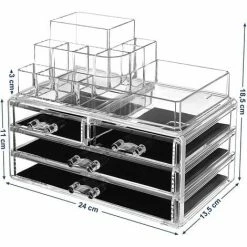 SONGMICS Organiseur De Maquillage, Avec Boîte De Rangement En Matière Acrylique Avec 2 Présentoirs Et 4 Grands Tiroirs, 24 X 13,5 X 18,5 Cm, JKA001TP - Transparent -SONGMICS Soldes 55067216 5