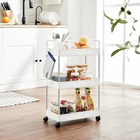 SONGMICS Chariot Fin, Étagère De Cuisine à 3 Niveaux, Chariot De Salle De Bain Pour Petit Espace, Avec Roulettes Et Poignées, 40 X 22 X 67 Cm, Blanc KSC019W01 - Blanc 3 SONGMICS Chariot Fin, Étagère De Cuisine à 3 Niveaux, Chariot De Salle De Bain Pour Petit Espace, Avec Roulettes Et Poignées, 40 X 22 X 67 Cm, Blanc KSC019W01 - Blanc