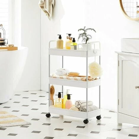 SONGMICS Chariot Fin, Étagère De Cuisine à 3 Niveaux, Chariot De Salle De Bain Pour Petit Espace, Avec Roulettes Et Poignées, 40 X 22 X 67 Cm, Blanc KSC019W01 - Blanc 4 SONGMICS Chariot Fin, Étagère De Cuisine à 3 Niveaux, Chariot De Salle De Bain Pour Petit Espace, Avec Roulettes Et Poignées, 40 X 22 X 67 Cm, Blanc KSC019W01 - Blanc – Image 2