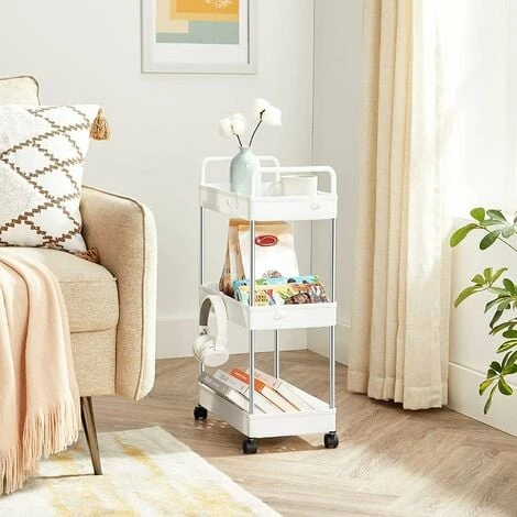 SONGMICS Chariot Fin, Étagère De Cuisine à 3 Niveaux, Chariot De Salle De Bain Pour Petit Espace, Avec Roulettes Et Poignées, 40 X 22 X 67 Cm, Blanc KSC019W01 - Blanc 5 SONGMICS Chariot Fin, Étagère De Cuisine à 3 Niveaux, Chariot De Salle De Bain Pour Petit Espace, Avec Roulettes Et Poignées, 40 X 22 X 67 Cm, Blanc KSC019W01 - Blanc – Image 3