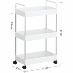 SONGMICS Chariot Fin, Étagère De Cuisine à 3 Niveaux, Chariot De Salle De Bain Pour Petit Espace, Avec Roulettes Et Poignées, 40 X 22 X 67 Cm, Blanc KSC019W01 - Blanc 11 SONGMICS Chariot Fin, Étagère De Cuisine à 3 Niveaux, Chariot De Salle De Bain Pour Petit Espace, Avec Roulettes Et Poignées, 40 X 22 X 67 Cm, Blanc KSC019W01 - Blanc -SONGMICS Soldes 55163745 5