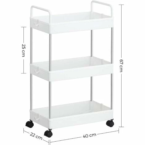 SONGMICS Chariot Fin, Étagère De Cuisine à 3 Niveaux, Chariot De Salle De Bain Pour Petit Espace, Avec Roulettes Et Poignées, 40 X 22 X 67 Cm, Blanc KSC019W01 - Blanc 7 SONGMICS Chariot Fin, Étagère De Cuisine à 3 Niveaux, Chariot De Salle De Bain Pour Petit Espace, Avec Roulettes Et Poignées, 40 X 22 X 67 Cm, Blanc KSC019W01 - Blanc – Image 5
