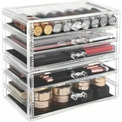 SONGMICS Organiseur De Maquillage, Ensemble De 2 Boîtes De Rangement Pour Bijoux Et Maquillage Empilables, 5 Tiroirs, Cadeau Noel, Organisateur De Cosmétiques En Polystyrène Transparent JMU32TP - Transparent -SONGMICS Soldes 55163746 3