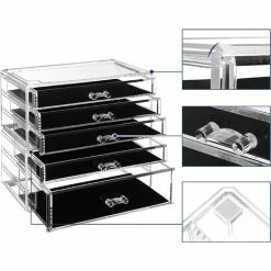 SONGMICS Organiseur De Maquillage, Ensemble De 2 Boîtes De Rangement Pour Bijoux Et Maquillage Empilables, 5 Tiroirs, Cadeau Noel, Organisateur De Cosmétiques En Polystyrène Transparent JMU32TP - Transparent -SONGMICS Soldes 55163746 4