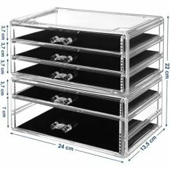 SONGMICS Organiseur De Maquillage, Ensemble De 2 Boîtes De Rangement Pour Bijoux Et Maquillage Empilables, 5 Tiroirs, Cadeau Noel, Organisateur De Cosmétiques En Polystyrène Transparent JMU32TP - Transparent -SONGMICS Soldes 55163746 5