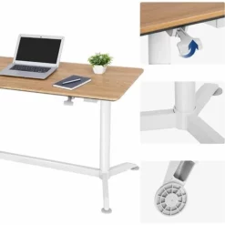 SONGMICS Table De Bureau Réglable En Hauteur Avec Pieds Réglables, Espace De Travail Réglable En Hauteur Pour Ordinateurs, Moniteurs Et Ordinateurs Portables Maserung Naturel, LAD08NW - Bois Et Blanc -SONGMICS Soldes 55163751 4