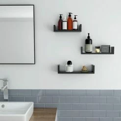 SONGMICS Lot De 3 Étagères Murales Modernes, Tablettes Flottantes, Étagères De Rangement En Panneau MDF, Finition Brillante, Accessoires De Fixation Cachés, Noir LWS40BK - Noir -SONGMICS Soldes 55163764 2