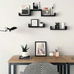 SONGMICS Lot De 3 Étagères Murales Modernes, Tablettes Flottantes, Étagères De Rangement En Panneau MDF, Finition Brillante, Accessoires De Fixation Cachés, Noir LWS40BK - Noir -SONGMICS Soldes 55163764 3