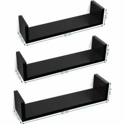 SONGMICS Lot De 3 Étagères Murales Modernes, Tablettes Flottantes, Étagères De Rangement En Panneau MDF, Finition Brillante, Accessoires De Fixation Cachés, Noir LWS40BK - Noir -SONGMICS Soldes 55163764 5