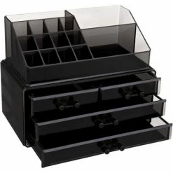 SONGMICS Organiseur De Maquillage, Boîte De Rangement Pour Cosmétiques, 4 Tiroirs, Cadeau Noel JKA007BK - Noir