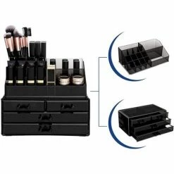 SONGMICS Organiseur De Maquillage, Boîte De Rangement Pour Cosmétiques, 4 Tiroirs, Cadeau Noel JKA007BK - Noir -SONGMICS Soldes 55163765 3