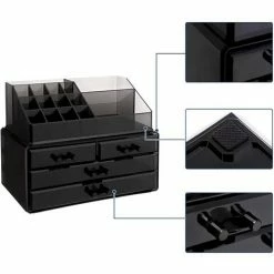 SONGMICS Organiseur De Maquillage, Boîte De Rangement Pour Cosmétiques, 4 Tiroirs, Cadeau Noel JKA007BK - Noir -SONGMICS Soldes 55163765 4